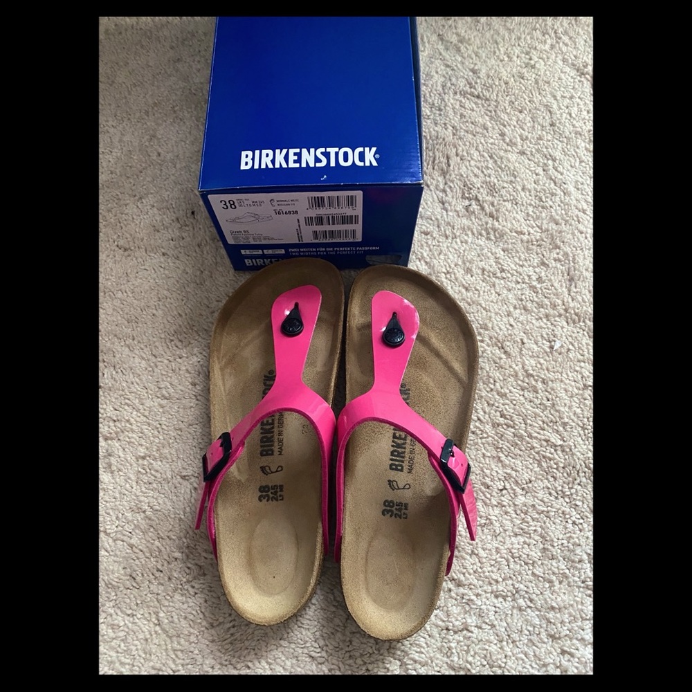NWT Birkenstock Gizeh Patent Fuchsia Tulip
